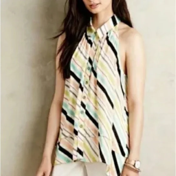 maeve anthropologie striped swing sleeveless button down blouse - Picture 1 of 8